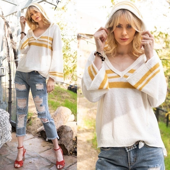 Pol Banana Stripe Hooded Lightweight Sweater - Picture 7 of 7